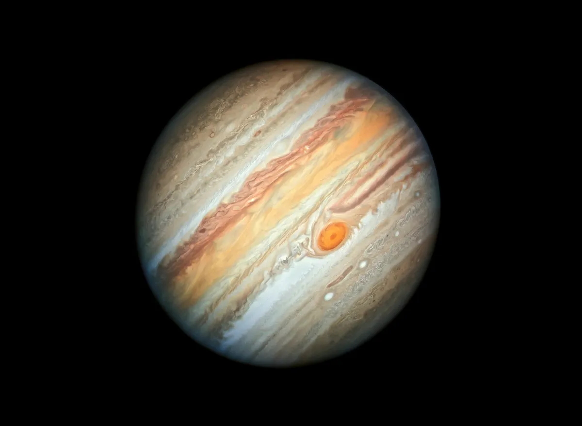 Revealing the detailed beauty of Jupiter’s clouds, this image shows the intense colour palette of the Great Red Spot and is proof that the storm – which has raged for over 150 years – is shrinking. Credit: NASA, ESA, A. Simon (Goddard Space Flight Center) and M.H. Wong (University of California, Berkeley)