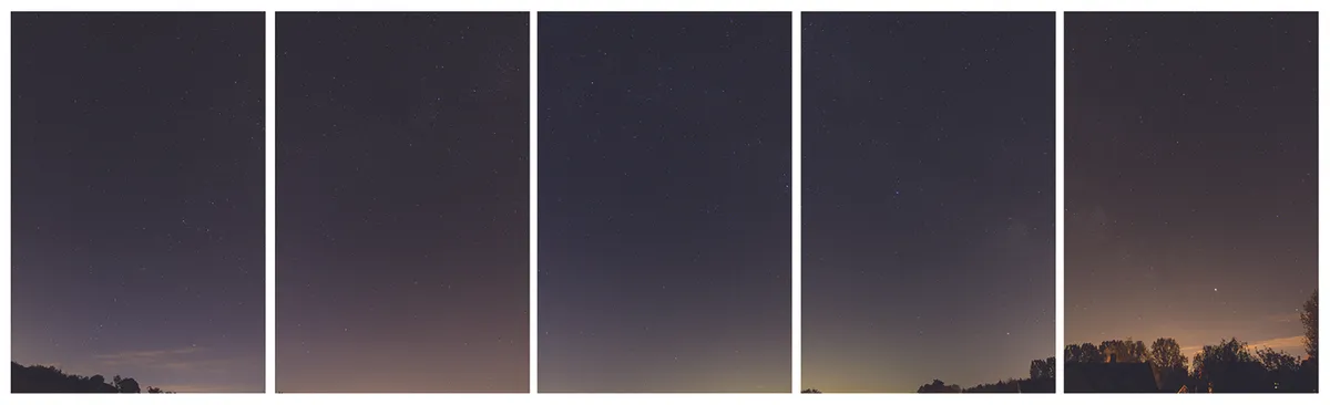 A selection of overlapping photographs of the Milky Way, ready to be turned into a single image. Credit: Mary McIntyre