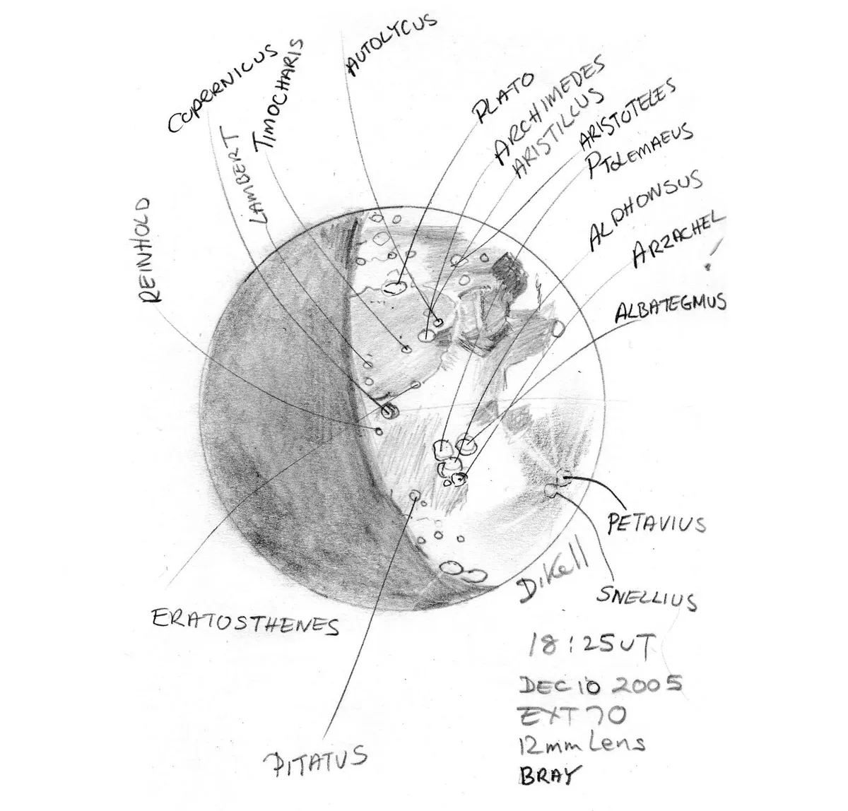 A lunar location sketches drawn from looking through a small telescope. Credit: Deirdre Kelleghan