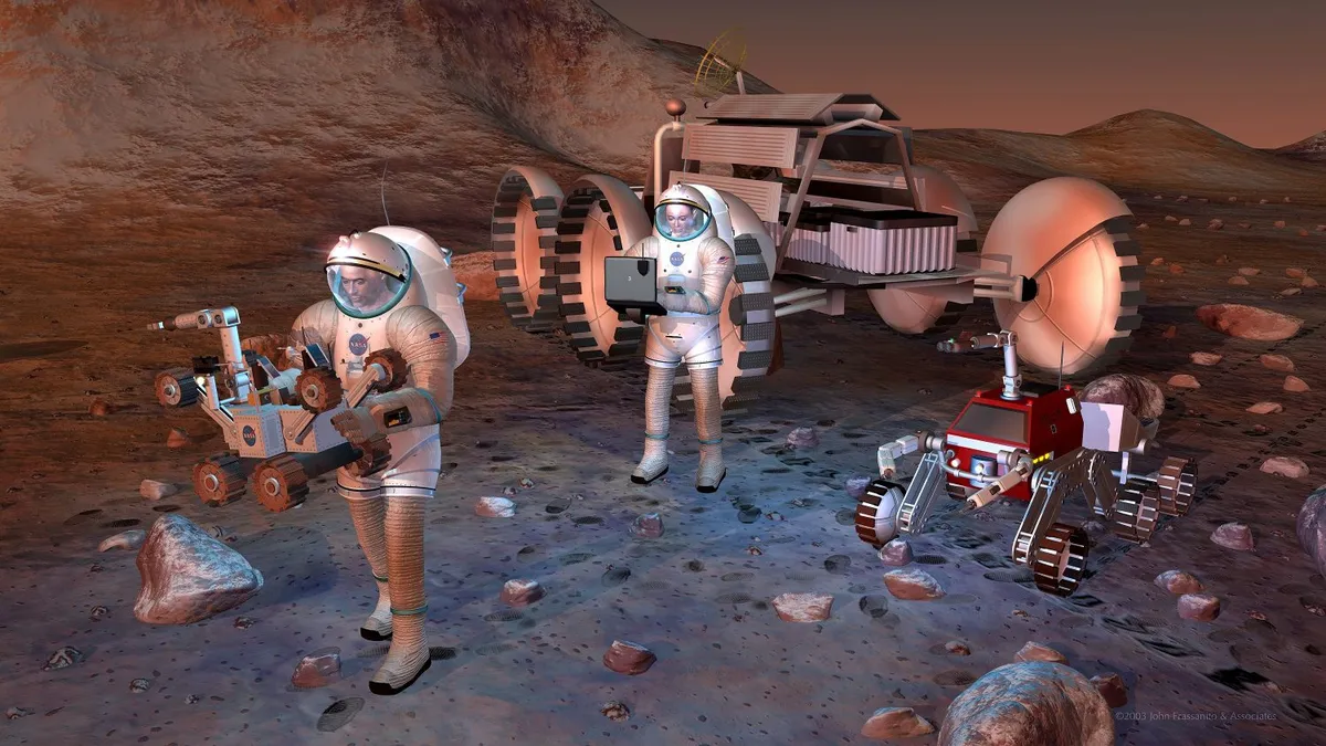 An artist's concept of NASA astronauts on the surface of the Red Planet. Credit: NASA/JPL-Caltech