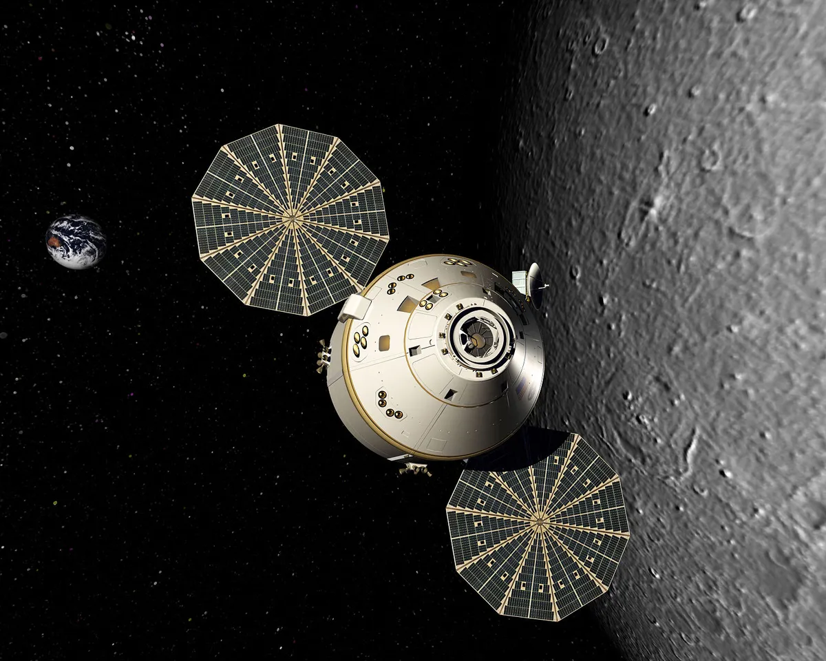 An artist's impression of the Orion spacecraft in lunar orbit. Credit: NASA