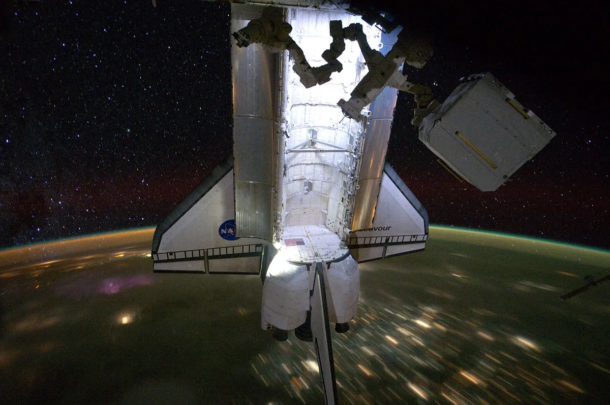 Space Shuttle Endeavour docked to the International Space Station. Credit: NASA