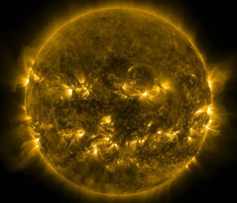 The NASA Halloween sun as imaged by the Solar Dynamics Observatory on 8 October 2014 in 171 angstrom extreme ultraviolet light. Credit: NASA/SDO