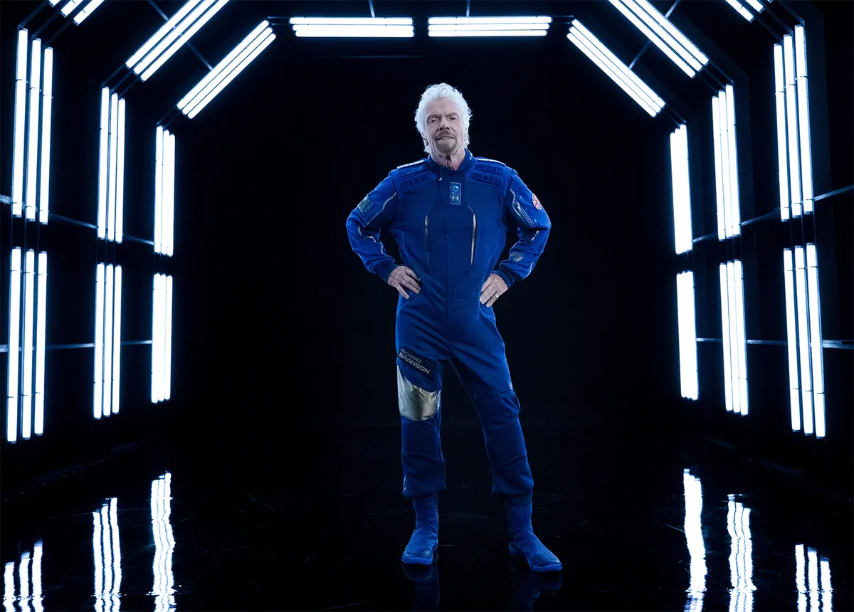 Virgin Galactic chairman Richard Branson models the company's new spacesuit, made in collaboration with Under Armour. Credit: Virgin Galactic