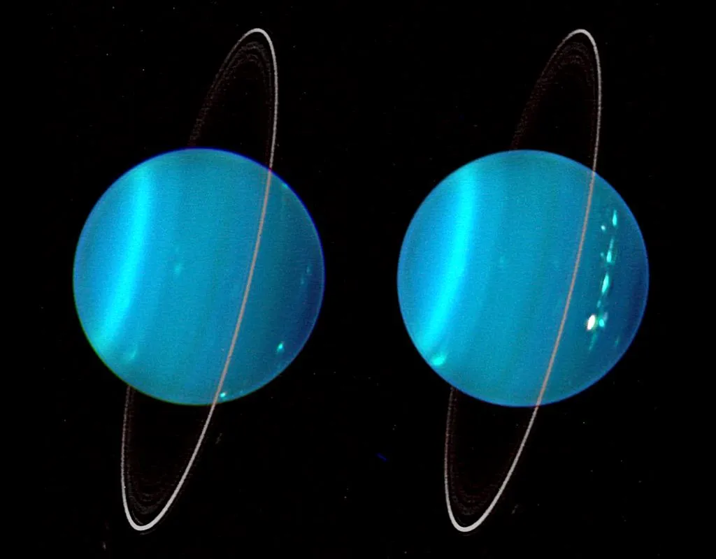 An image of Uranus and its rings captured by the Keck II telescope Source: W. M. Keck Observatory (Marcos van Dam)