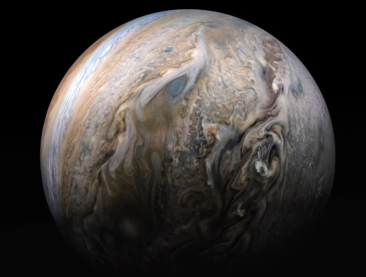 Jupiter's stormy atmosphere captured by NASA's Juno spacecraft. Credit NASA/JPL-Caltech/SwRI/MSSS/Kevin M. Gill.