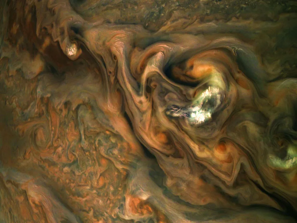 Jupiter’s northern hemisphere Juno, 24 October 2019. Credit: NASA/JPL-Caltech/SwRI/MSSS, Gerald Eichstadt