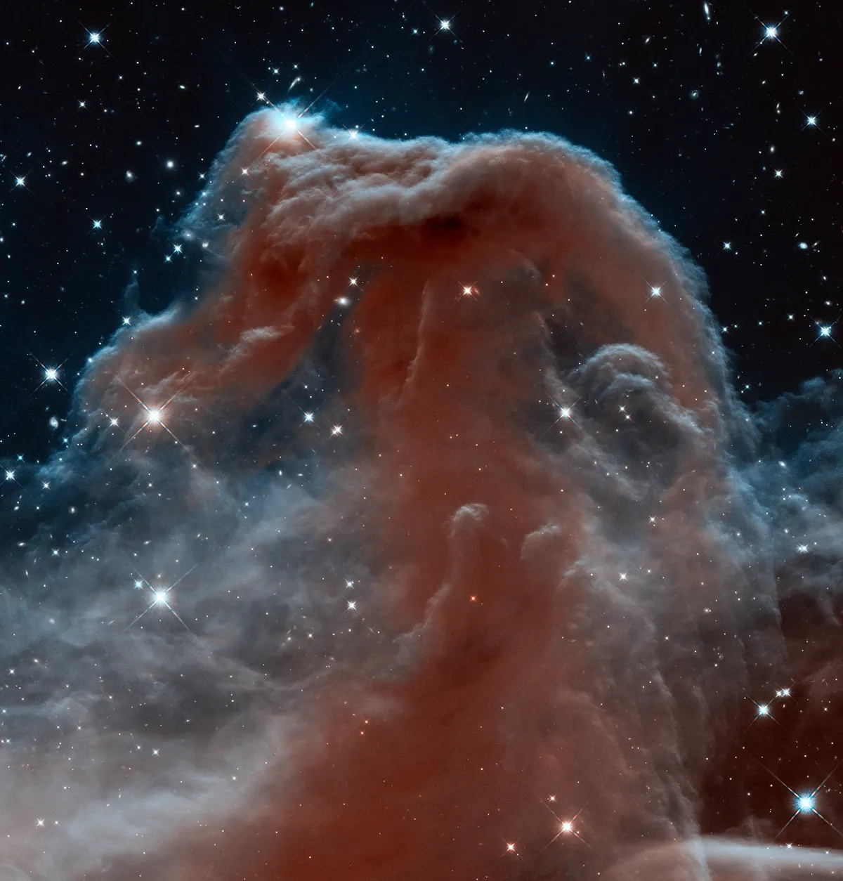 To celebrate its 23rd year, Hubble released this dramatic infrared view of the Horsehead Nebula, revealing a fragile-lookng structure with folds of gas and dust. Credit: Copyright: NASA, ESA, and the Hubble Heritage Team (AURA/STScI)