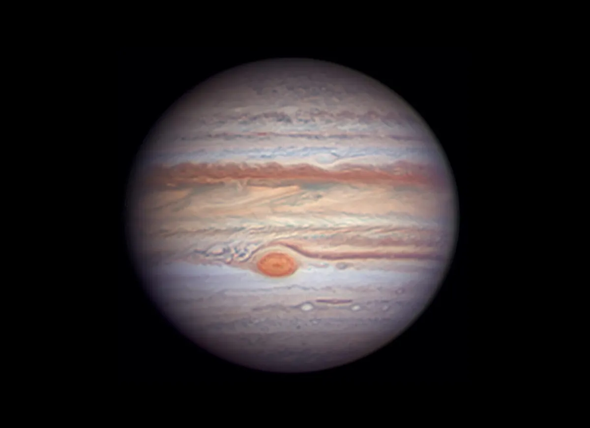 Jupiter Rouzbeh Bidshahri, Dubai, 25 July 2019. Equipment: ZWO ASI 290 mono camera, Celestron C14 Schmidt-Cassegrain telescope, Losmandy Titan mount.