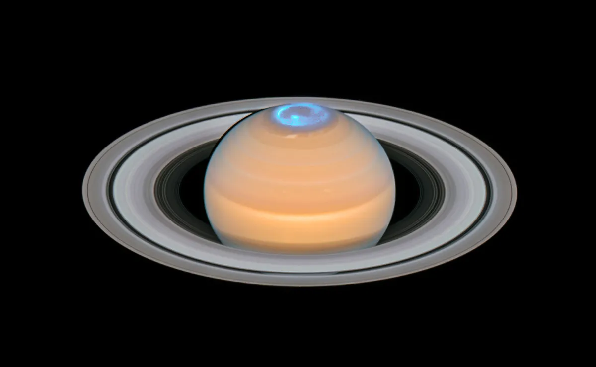 Saturn and northern aurorae 30 August 2018. Aurorae on Saturn are mainly visible in ultraviolet. Credit: ESA/Hubble, NASA, A. Simon (GSFC) and the OPAL Team, J. DePasquale (STScI), L. Lamy (Observatoire de Paris)