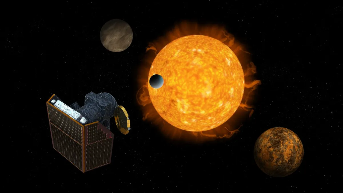An artist’s impression of the CHEOPS spacecraft observing a transiting exoplanet. Credit: ESA/ATG medialab