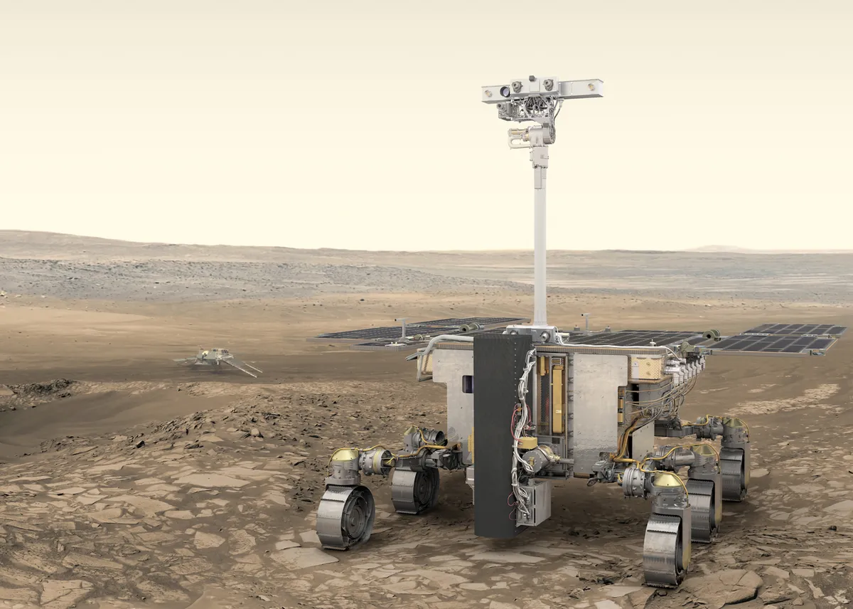 An artist's impression of the ExoMars rover on the surface of the Red Planet. Copyright: ESA/ATG medialab