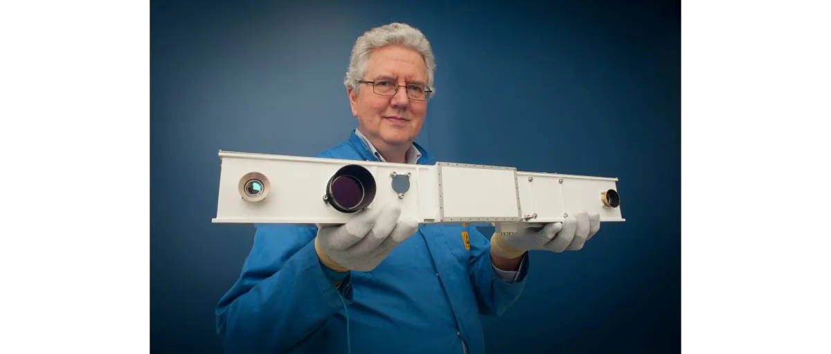 Prof Andrew Coates pictured with the ExoMars 2020 PanCam instrument. Credit: ESA