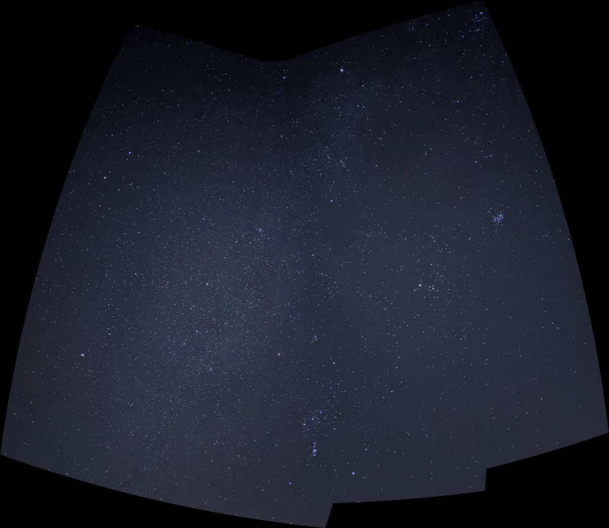 A 4-pane view of winter constellations using the Google Pixel 4 at a darker location. Credit: Paul Money