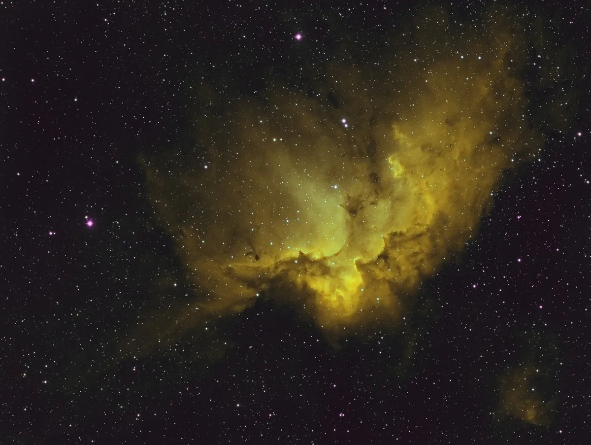 Our partially processed and stretched image of the Wizard Nebula. Credit: Steve Richards