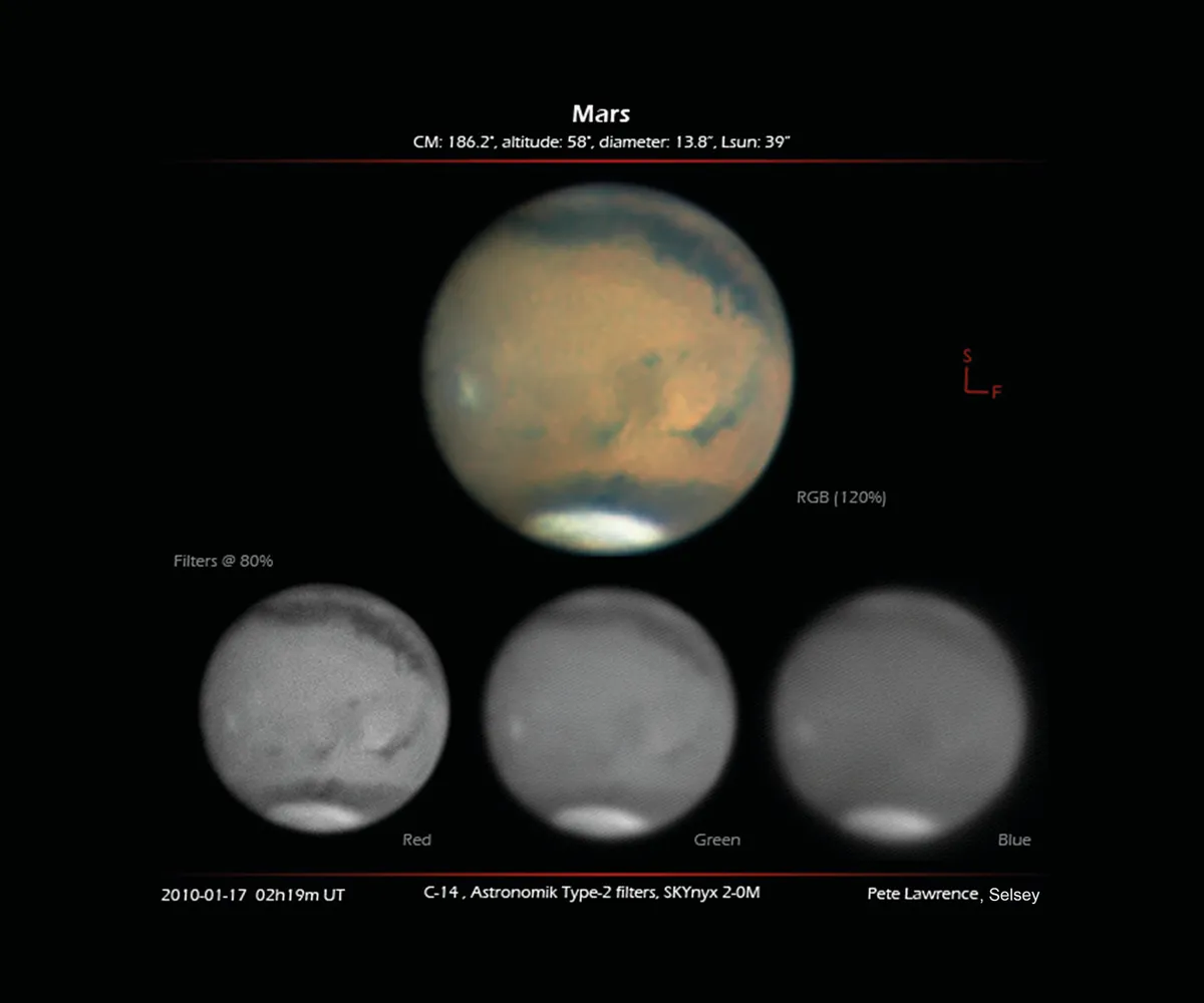 Image Mars using filters. Credit: Pete Lawrence