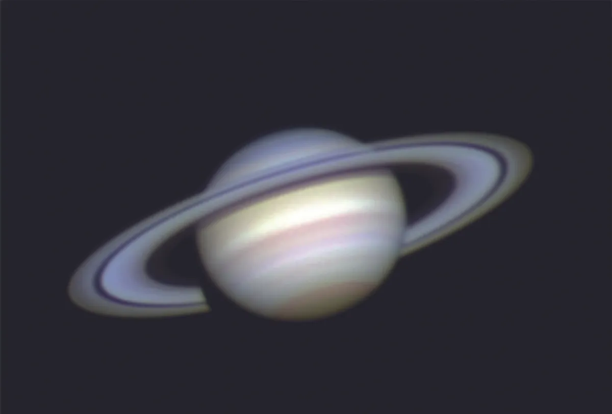Like Jupiter, Saturn’s atmosphere shows numerous belts and zones. Recording variations in their intensity and colour will make valuable contributions to science. Credit: Pete Lawrence
