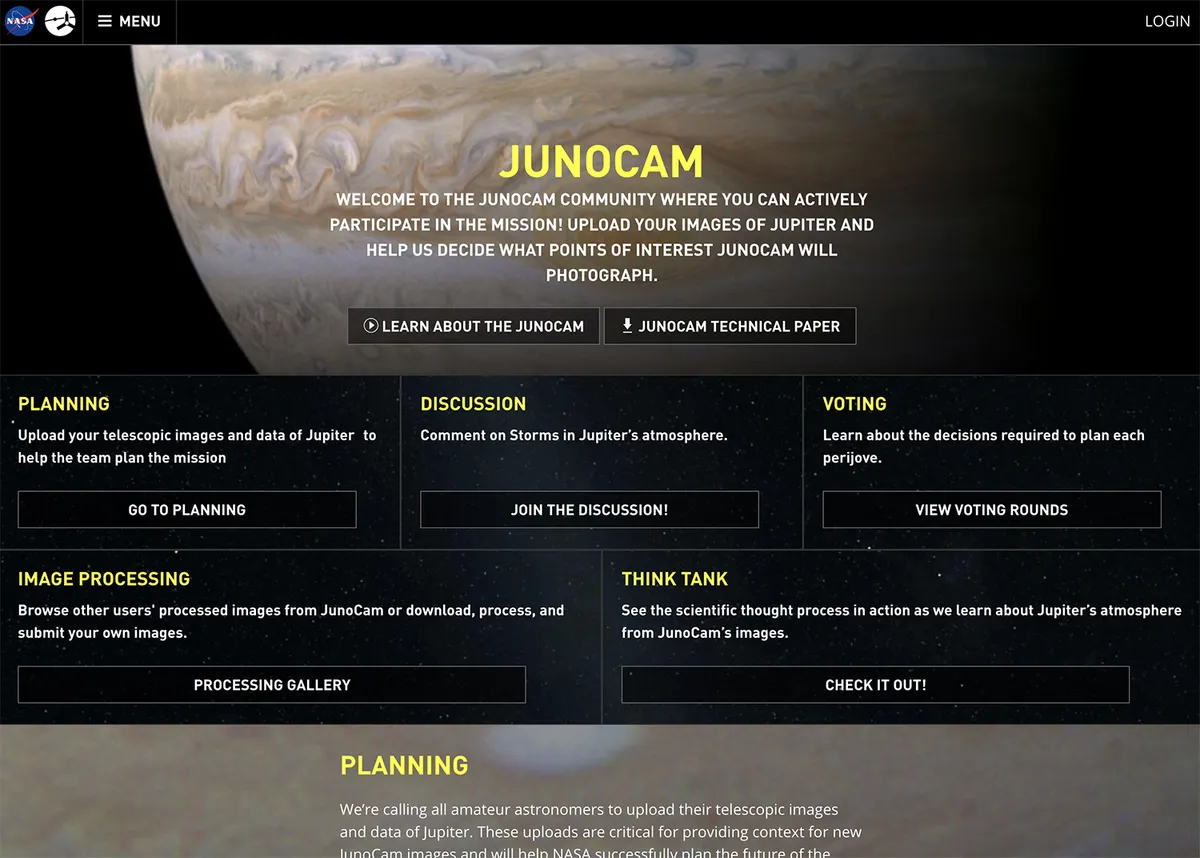 Visit the JunoCam website and create a profile to download mission data.