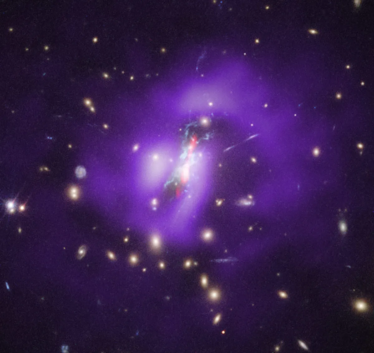 Hot gas in the Phoenix Cluster. Credit: X-ray: NASA/CXC/MIT/M.McDonald et al; Radio: NRAO/VLA; Optical: NASA/STScI