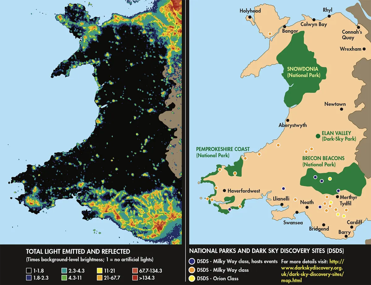 Map of dark-sky locations in Wales