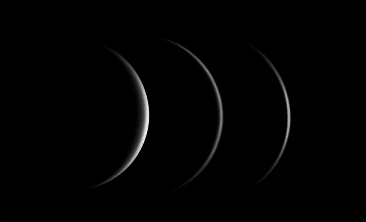 Photograph showing Venus as a thin crescent