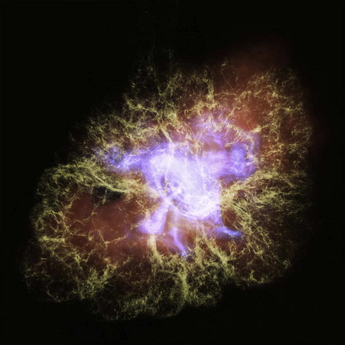 Crab Nebula. Credit: NASA/ESA/STScI/F.Summers, et al.; NASA/CXC/SAO/N.Wolk, et al., & NASA/Caltech/IPAC/R.Hurt