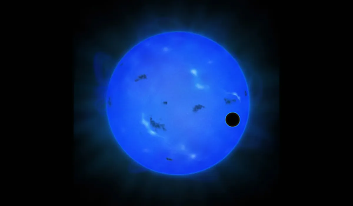 An artist's impression of exoplanet GJ 1214 b passing by its host star. Credit: NAOJ