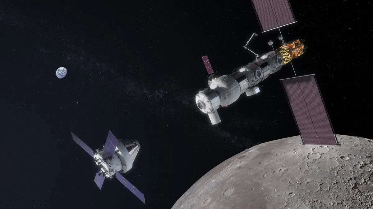 The European-designed Orion spacecraft (left) will take ESA astronauts to NASA’s Lunar Gateway and beyond. Credit: NASA