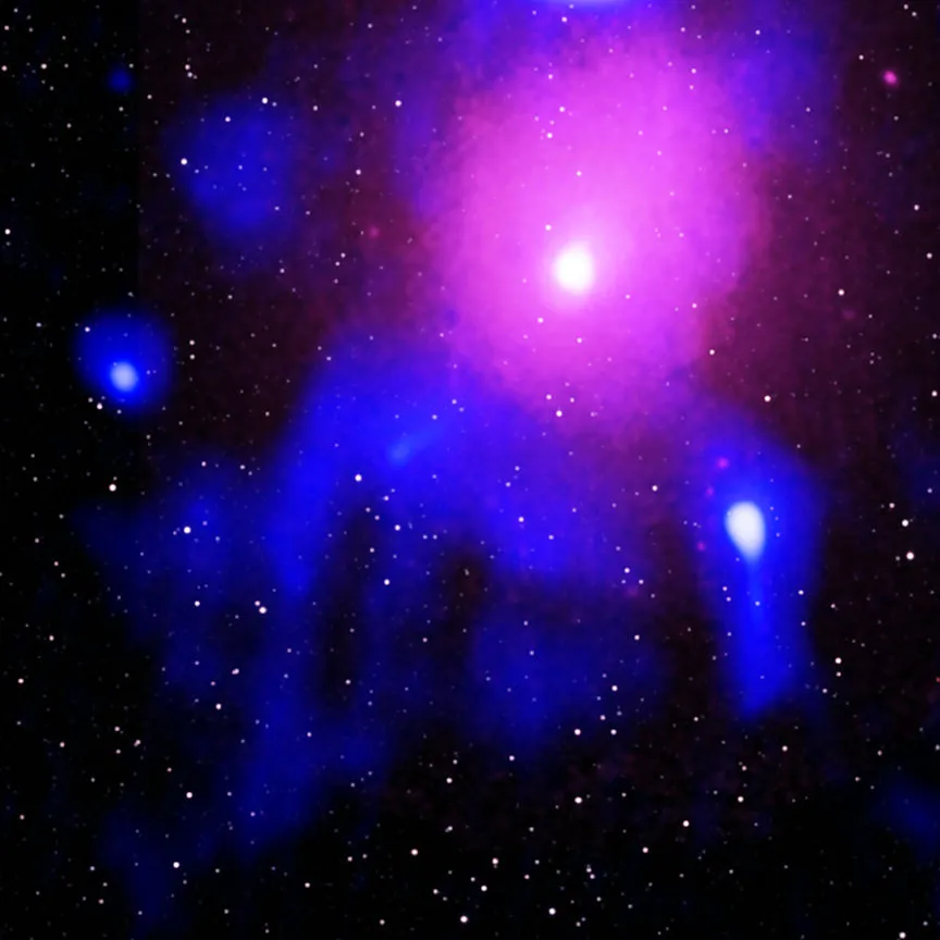 Supermassive black hole explosion Chandra X-ray Observatory, XMM-Newton space telescope, Giant Metrewave Telescope, Two Micron All-Sky Survey, 27 February 2020 Credit: X-ray: Chandra: NASA/CXC/NRL/S. Giacintucci, et al., XMM-Newton: ESA/XMM-Newton; Radio: NCRA/TIFR/GMRT; Infrared: 2MASS/UMass/IPAC-Caltech/NASA/NSF