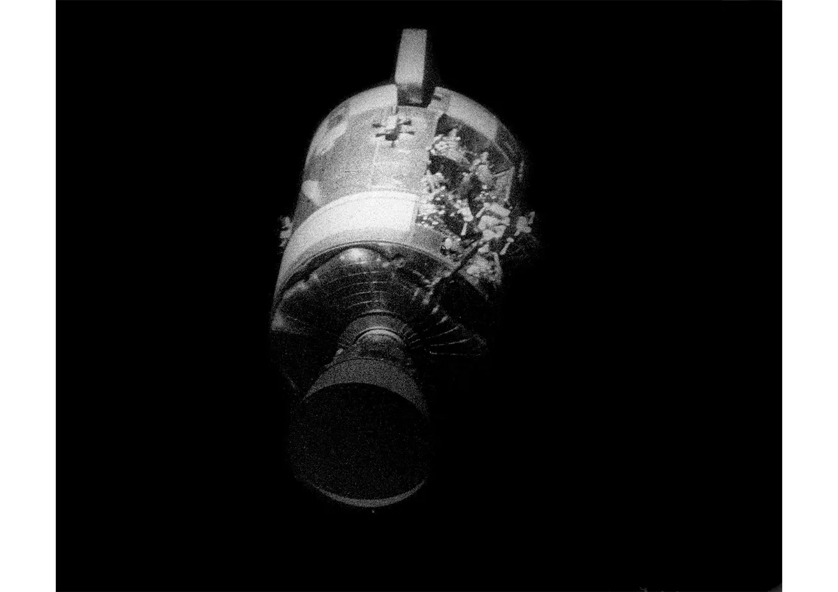“It’s really a mess”: damage to one side of the service module became visible after the astronauts had separated from it. Credit: NASA