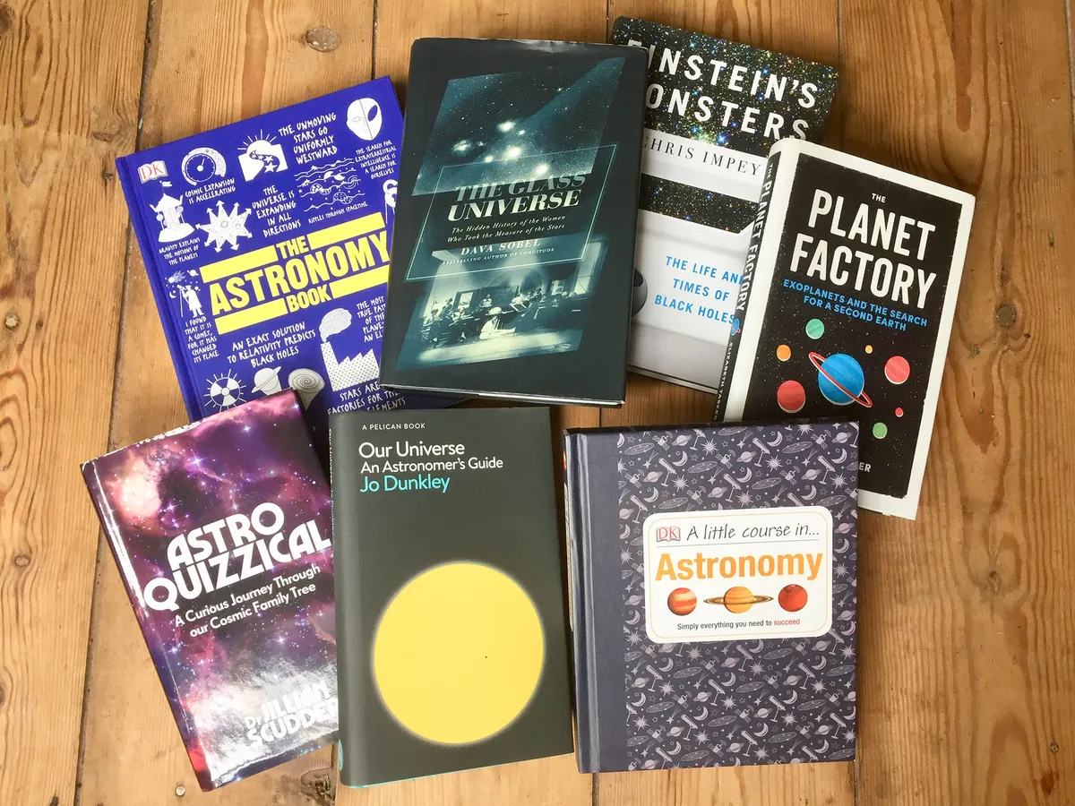 Astronomy books range from spaceflight and cosmology to practical stargazing guides for beginners. Credit: Iain Todd