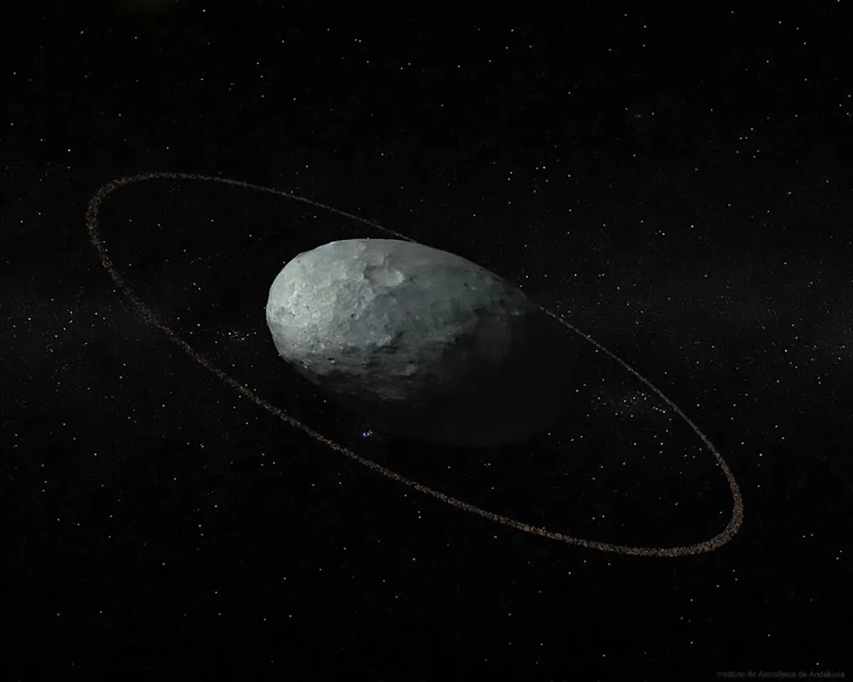 An artist's impression of rings around Haumea. Credit: Illustration Credit: Instituto de Astrofísica de Andalucía