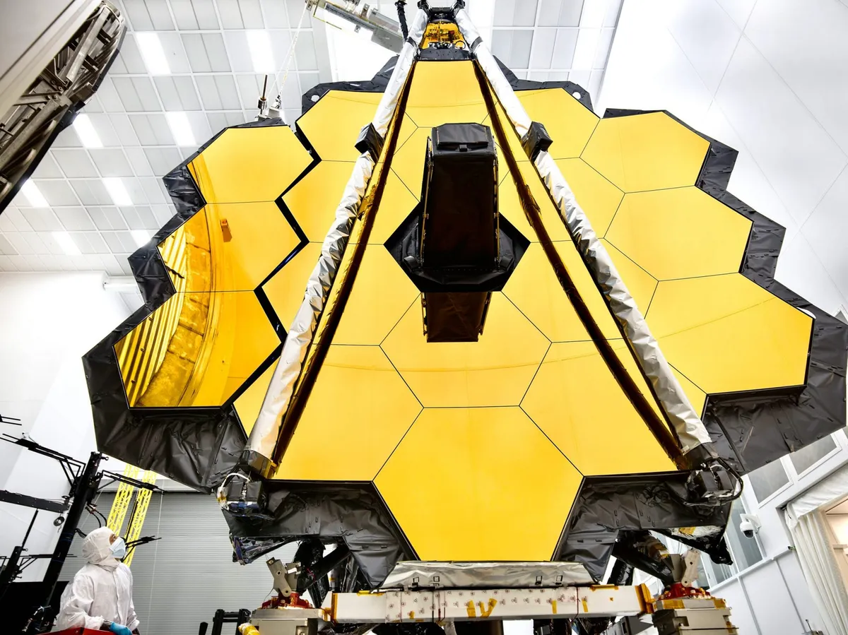 The primary mirror of NASA’s James Webb Space Telescope pictured in a cleanroom at NASA’s Johnson Space Center in Houston, US. Credit: NASA/Chris Gunn