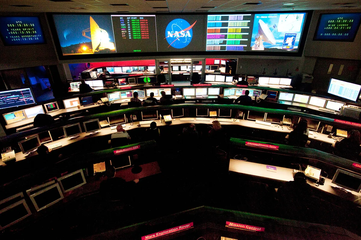 Mission Control at NASA's Jet Propulsion Laboratory. Credit: NASA/JPL-Caltech