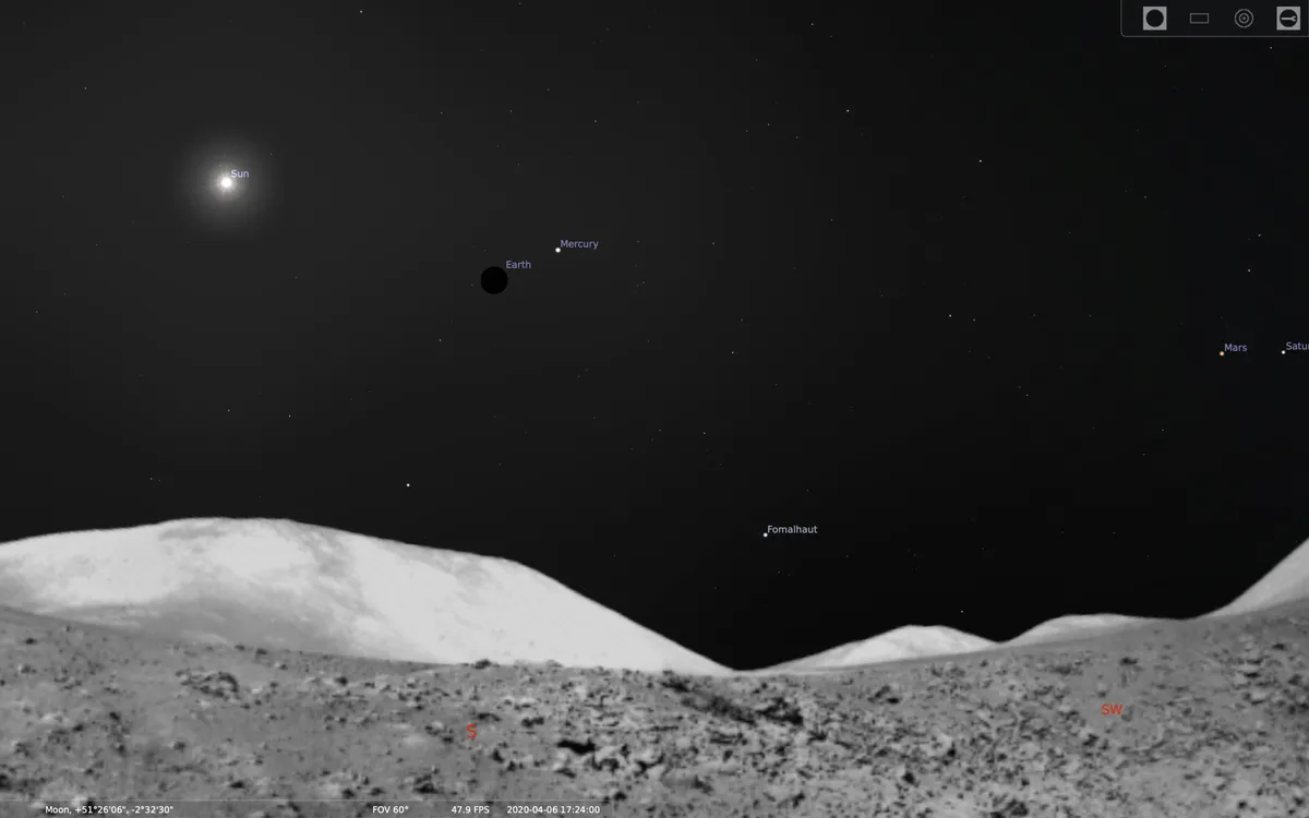 You can use Stellarium to view the cosmos as you would see it from the surface of the Moon.