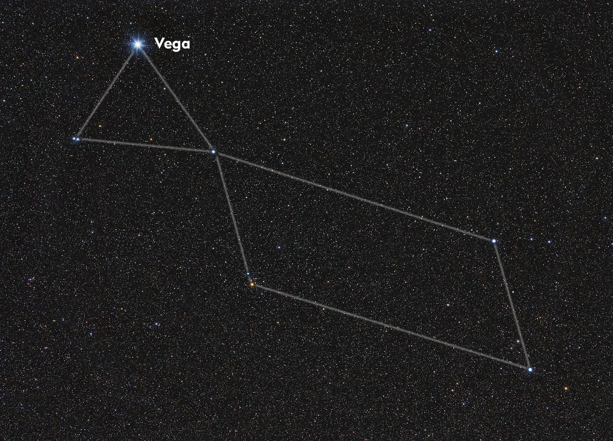 Use star Vega to find the Lyra constellation and help you spot a Lyrid meteor. Credit: Bernhard Hubl / CCDGuide.com