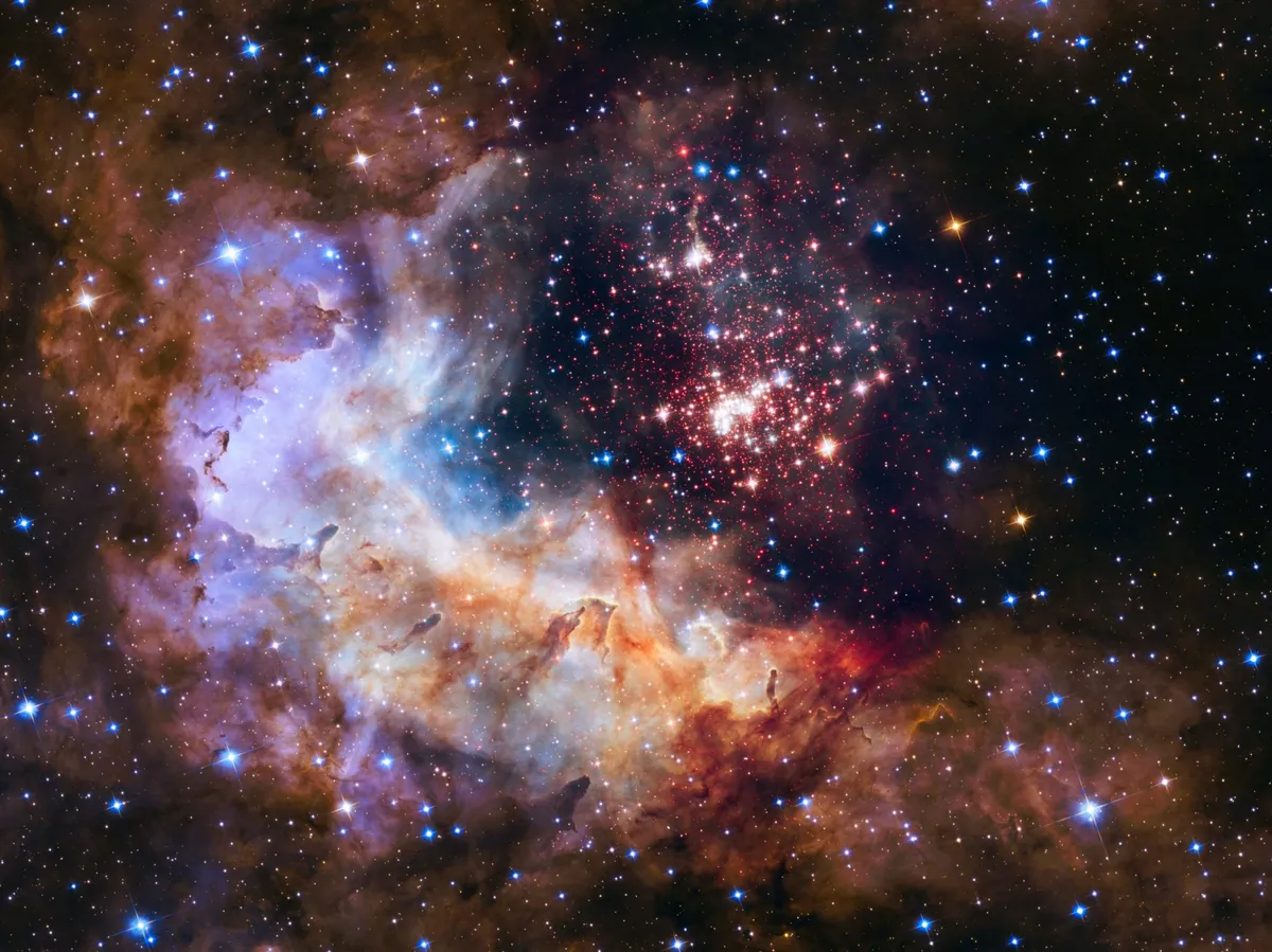 This Hubble image of star cluster Westerlund 2 and the surrounding region was captured by the space telescope and released in 2015 to mark its 25 anniversary. Credit: NASA, ESA, the Hubble Heritage Team (STScI/AURA), A. Nota (ESA/STScI), and the Westerlund 2 Science Team