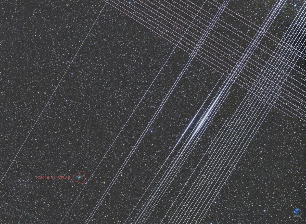 Zdenek Bardon captured Starlink satellite trails while imaging Comet C2019/Y4 (ATLAS) from Rasošky, Czech Republic on 19 April 2020. Credit: Zdenek Bardon