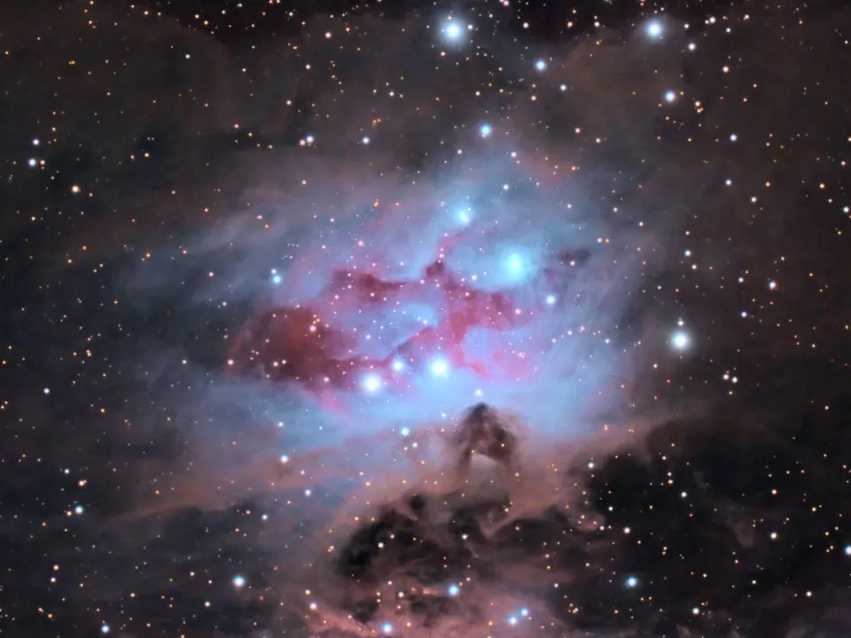 NGC 1977 Ron Brecher, Guelph, Ontario, Canada, 21 February–1 March 2020 Equipment: QHY16200A mono CCD camera, Sky-Watcher Esprit 150ED apo refractor, QHY367C CMOS camera, Takahashi FSQ-106 EDX4 quadruplet refractor, Paramount MX mount