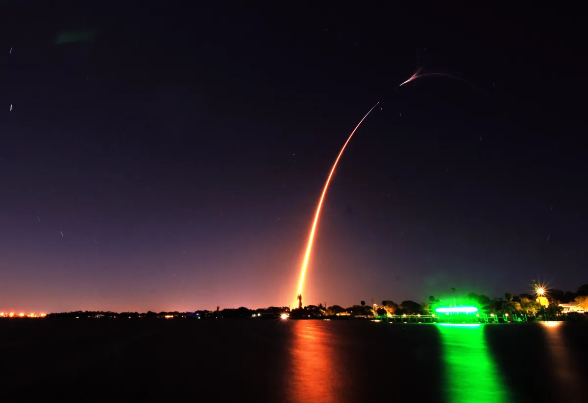 A SpaceX Falcon 9 rocket launches from Cape Canaveral Air Force Station in Florida. Photo by Julian Leek/SOPA Images/LightRocket via Getty Images