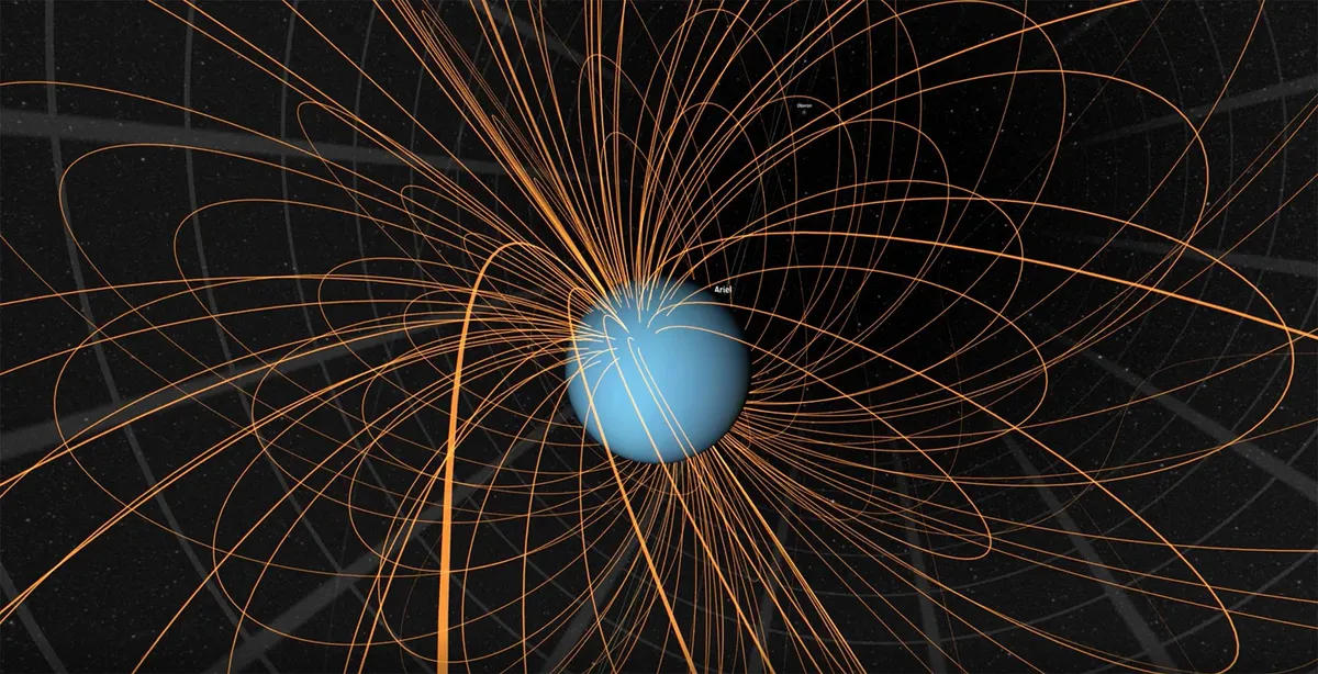 An illustration showing Uranus's magnetic field. Credit: NASA