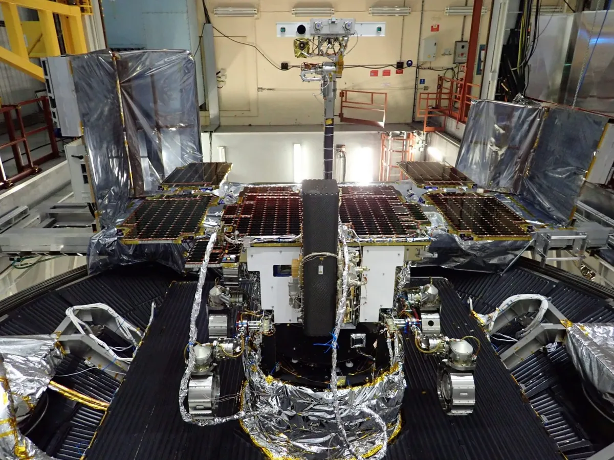 The Rosalind Franklin rover during environmental tests at Airbus, Toulouse, France, in 2019. Credit: Airbus