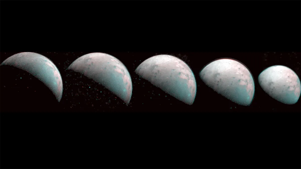 Images of Jupiter's moon Ganymede captured on 26 December 2019 showing infrared mapping of its North Pole. Ganymede is the largest of Jupiter's Galilean moons and the largest in the Solar System. Credit: NASA/JPL-Caltech/SwRI/ASI/INAF/JIRAM