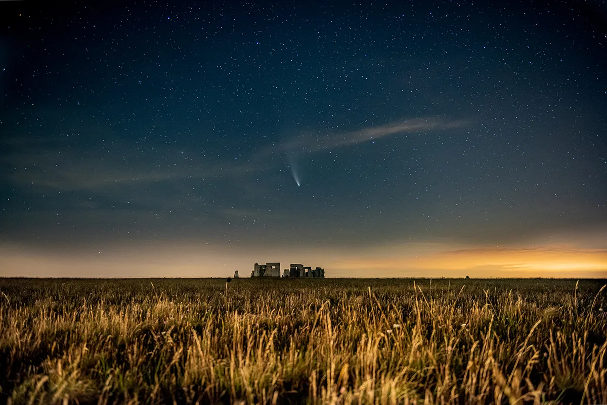 Steve Lewis managed to spot Comet NEOWISE over Stonehenge in the early hours of 22 July and photographed it using a Nikon D810 DSLR and Nikon 24-70 2.8 lens @ f2.8. Credit: Steve Lewis