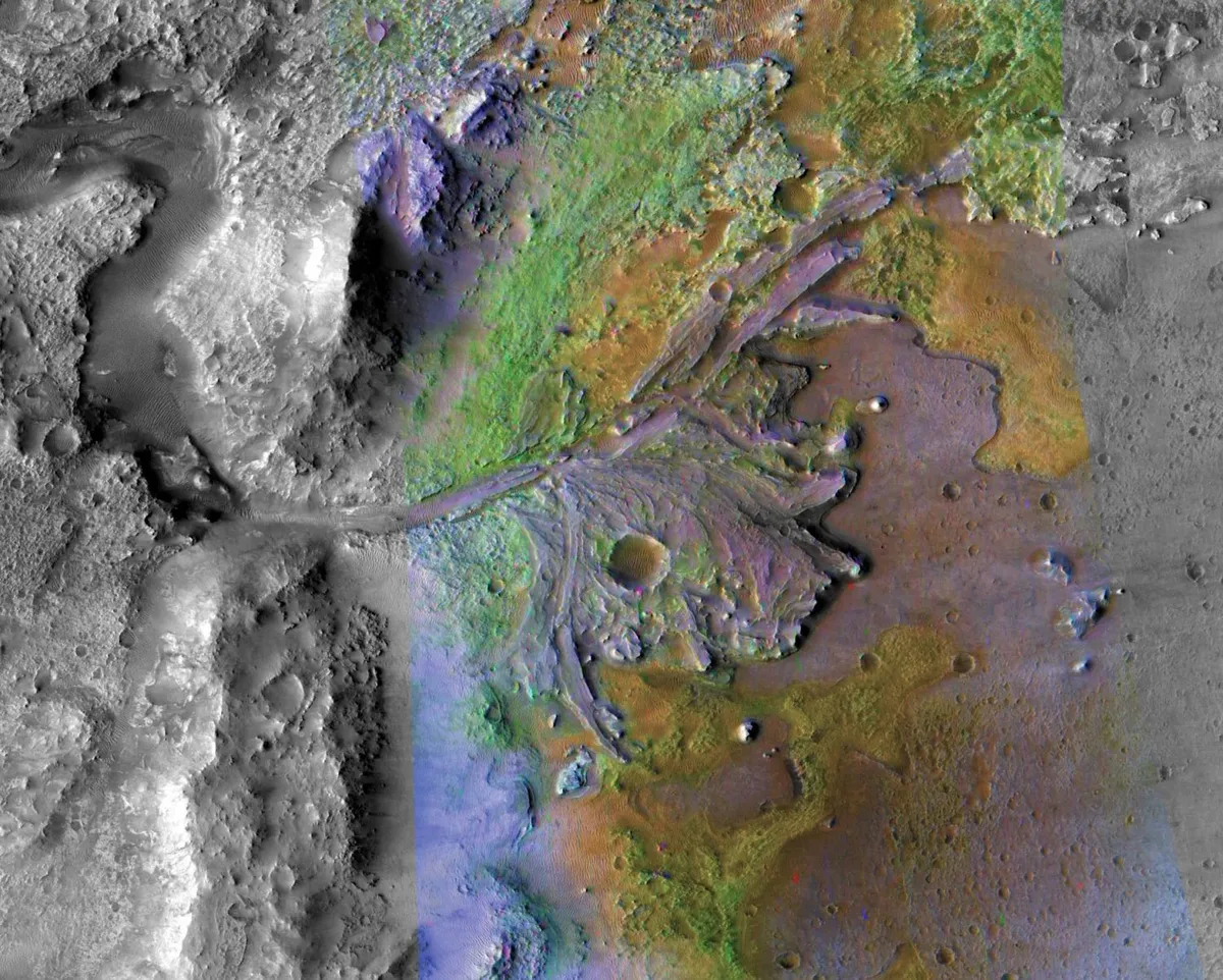 Jezero Crater on Mars, landing site for NASA's Mars 2020 mission. This image was captured by NASA's Mars Reconnaissance Orbiter. Credit: NASA/JPL-Caltech