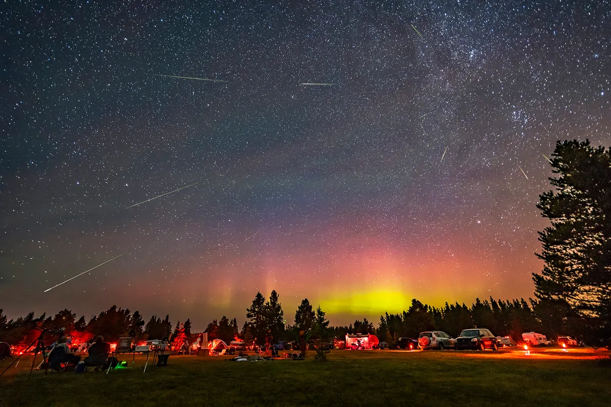 Stargazers observe the Perseid meteor shower over the Saskatchewan Summer Star Party, Canada, 10 August 2018. Credit: VW Pics/Universal Images Group via Getty Images