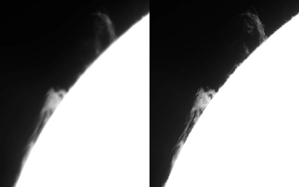 Detail of the image following the stacking of individual frames – on the left, the stack as it appears before processing and on the right, following processing with an unsharp mask. Credit: Alan Friedman