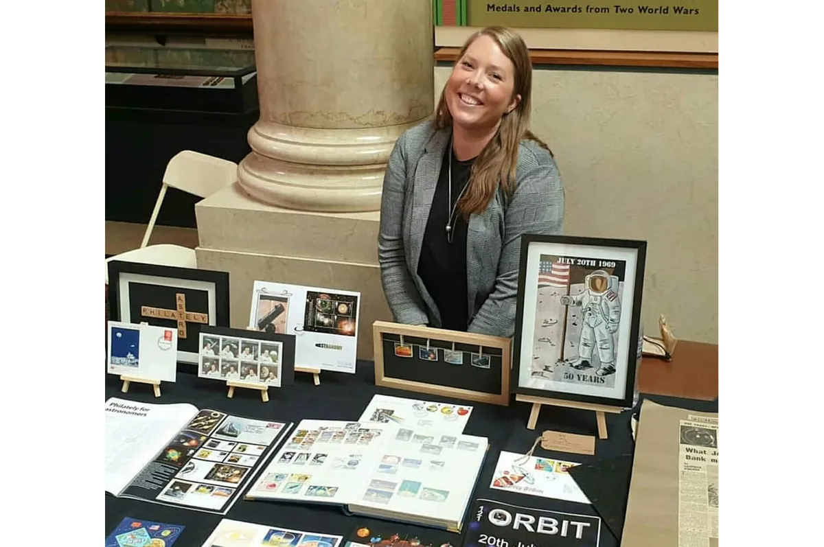 Displaying my space and astronomy stamps at the National Museum of Wales, Cardiff. Credit: Katrin Raynor Evans