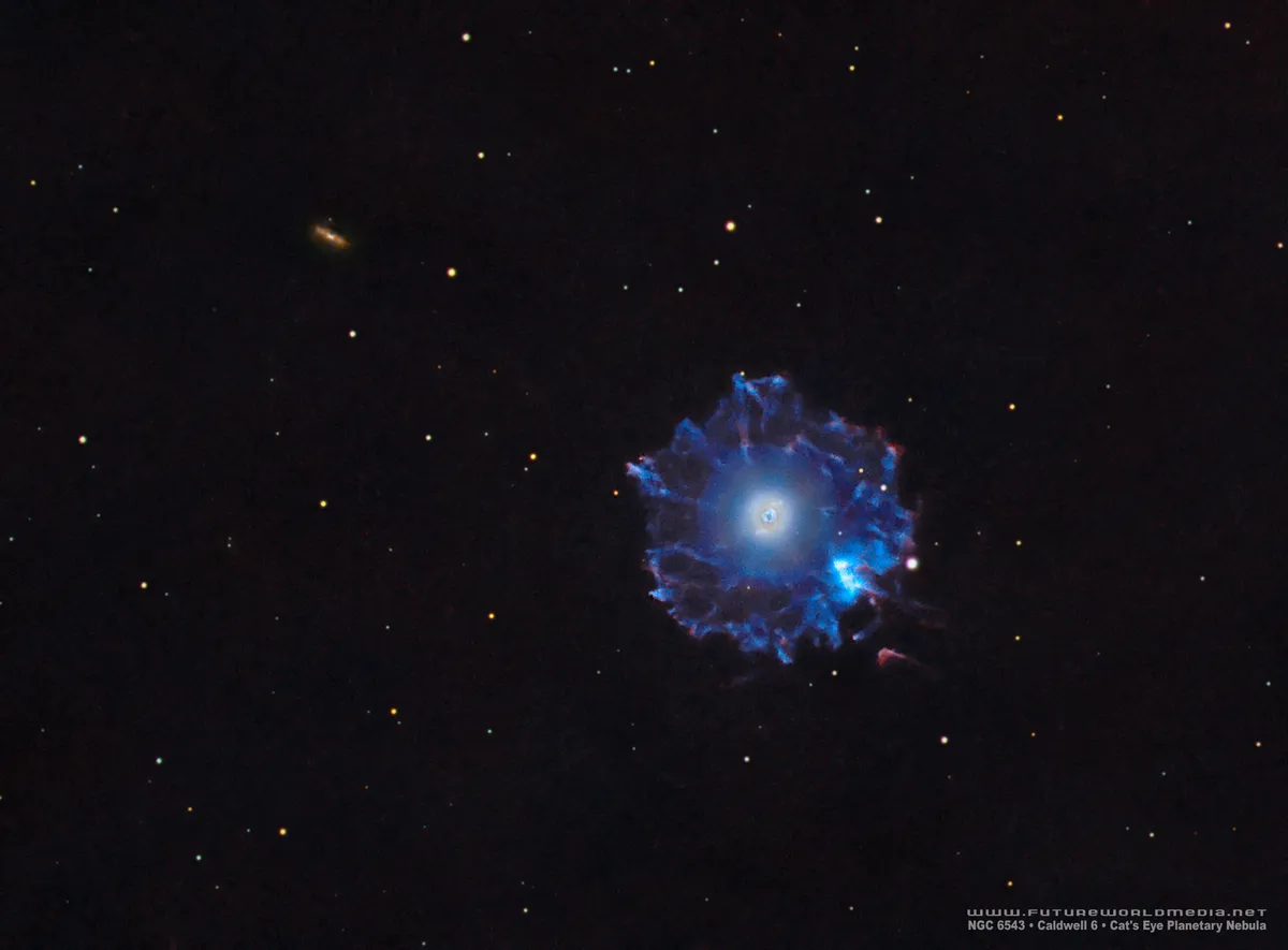 The Cat’s Eye Nebula Douglas Struble, Taylor, Michigan, USA, 8 June 2020. Equipment: ZWO ASI 1600MM Pro mono camera, Explore Scientific ED APO 165mm FPL-53 apo refractor, Astro-Physics GTO-Mach 1 mount