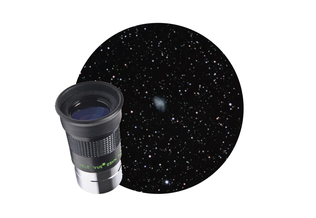 A 25mm Plössl eyepiece and a 750mm focal length scope gives 30x magnification. Use this kind of power when you want to view faint objects like the Crab Nebula without losing too much contrast. Credit: BBC Sky at Night Magazine.